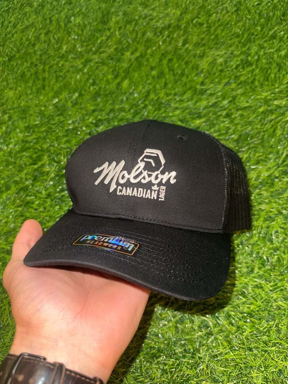 Molson Canadian Lager Hexagon Logo Black Trucker Hat Snapback Premium Headwear